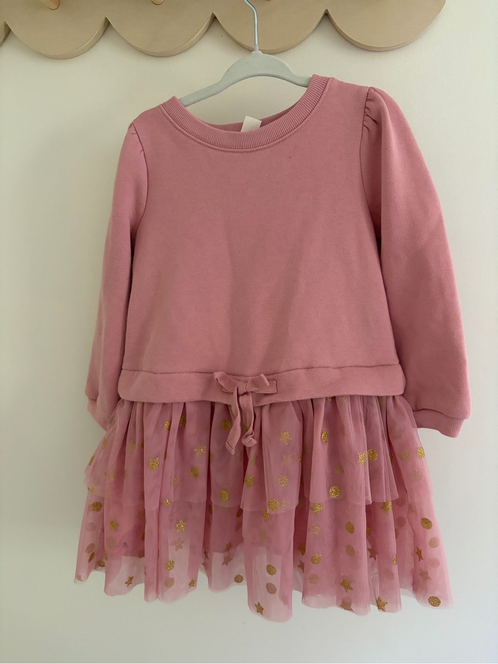 Crewcuts Pink Long-Sleeve Tulle Dress with Gold Dots